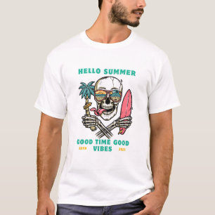 Camiseta "Olá Verão – Crânio Surfista Vibrações Positivas"