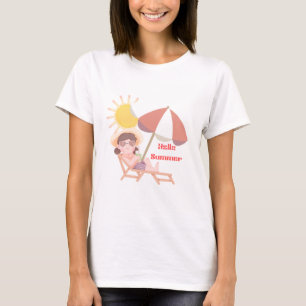 Camiseta Olá Verão Design de Férias de Praia Fofo Ensolar