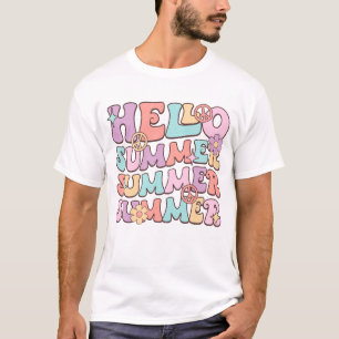 Camiseta Olá Verão Design Floral Fofo Férias de Verão