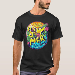 Camiseta Olá Verão Guitarra Prancha De Surf No Conjunto Do