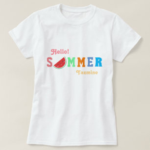 Camiseta Olá Verão Melancia Mola de Pastel Texto