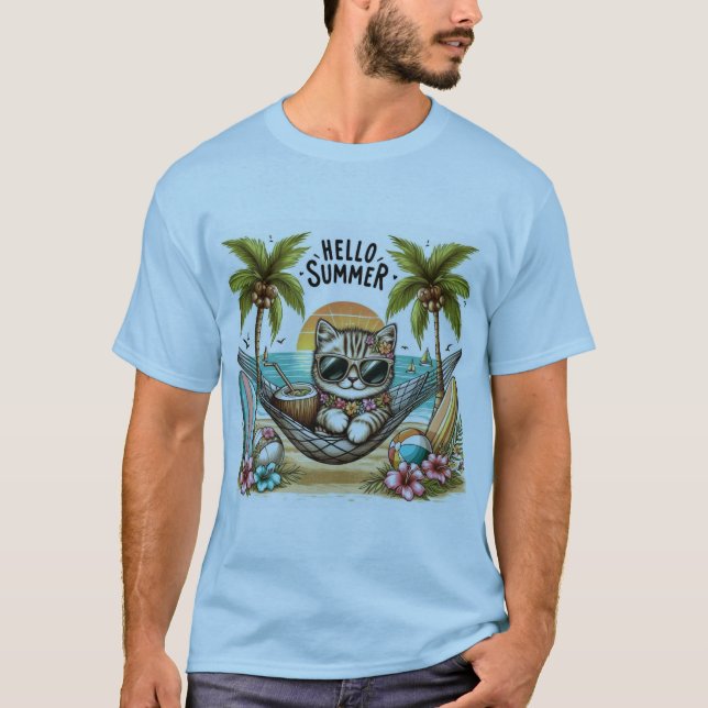 Camiseta Olá Verão Praia Gato (Frente)