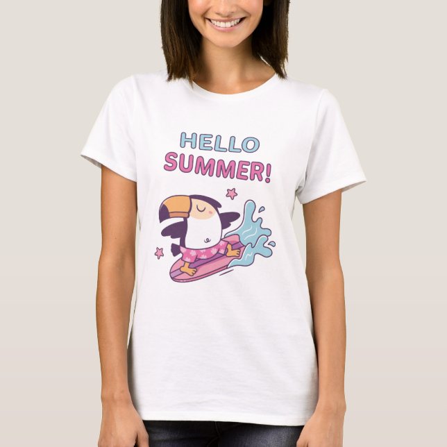 Camiseta Olá Verão, Tucano Surfista, Faça Ondas (Frente)