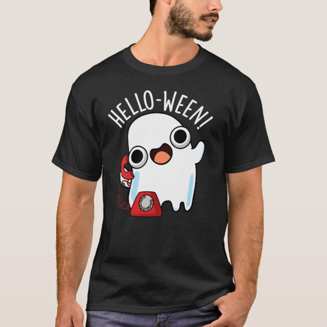 Camiseta Olá-ween Piada de Fantasma Divertida Fundo Escuro (Frente)