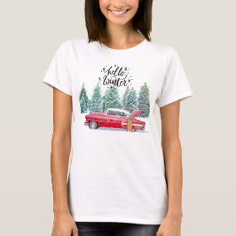 Camiseta Olá Winter - Carro Vermelho Antiquado