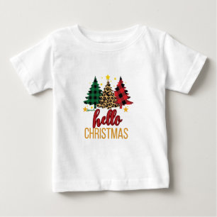 Camiseta Olá Xadrez de Natal, Leopard Trees, Nome Personali