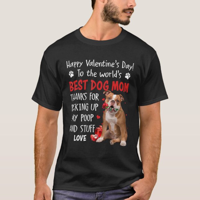 Camiseta Old English Bulldog Best Dog Mom Valentines Day Fu (Frente)