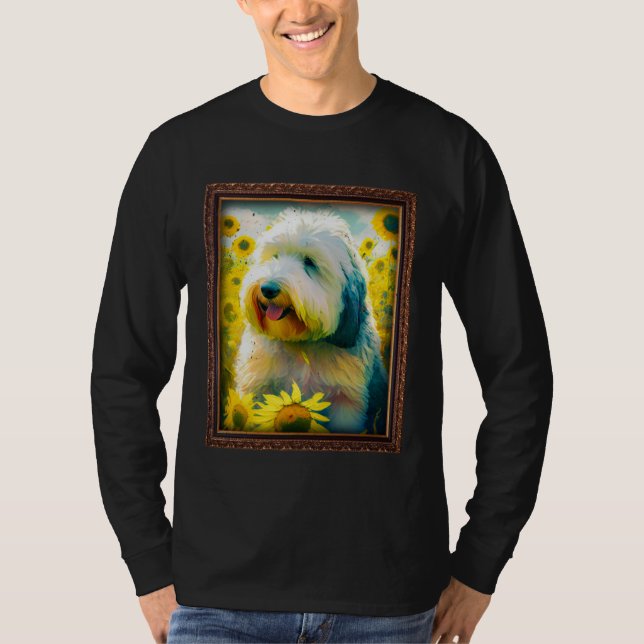 Camiseta Old English Sheepdog Sheepie Painting Sunflower Fl (Frente)