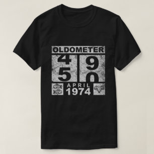 Camiseta oldômetro 50, abril de 1974 Divertido Aniversário 