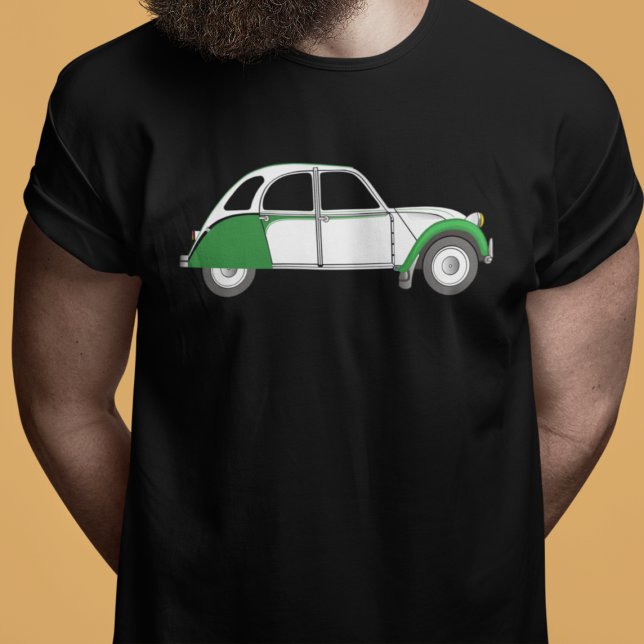 Camiseta Oldtimer 2CV Dolly Grün (2CV Car Magnet in Black with a White Green Deux Chevaux Dolly Illustration)