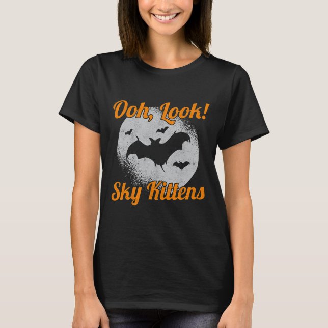 Camiseta Olha, Gatinhos Céus Bat Halloween Bats (Frente)