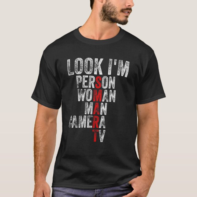 Camiseta Olha, sou uma mulher inteligente, homem, camera, T (Frente)