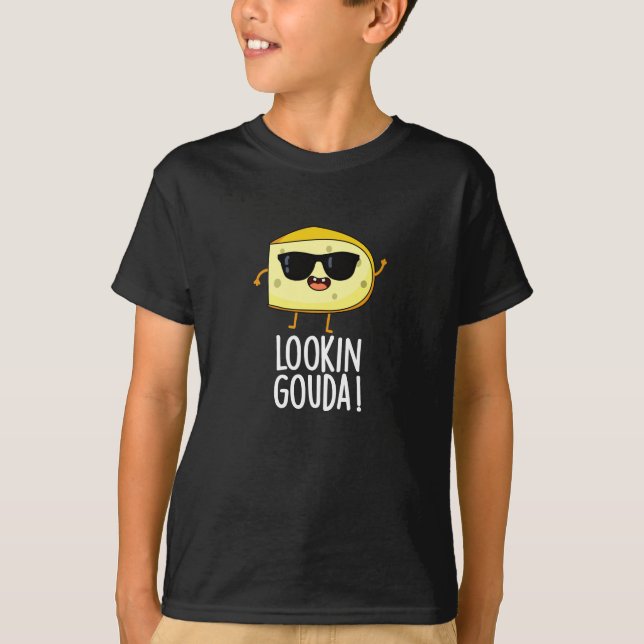 Camiseta Olhando Gouda Funny Cheese Pun Dark BG (Frente)
