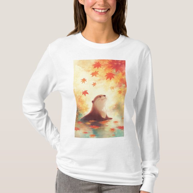 Camiseta Olhar da Lontra Sob Folhas Caindo (Frente)