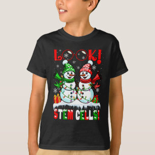 Camiseta Olhe! Células-Tronco Natal Casal de Bonecos de Nev