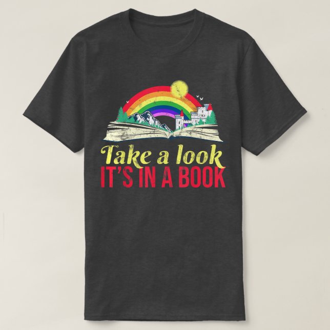 Camiseta Olhe, é um livro retrô Rainbow1076 (Frente do Design)