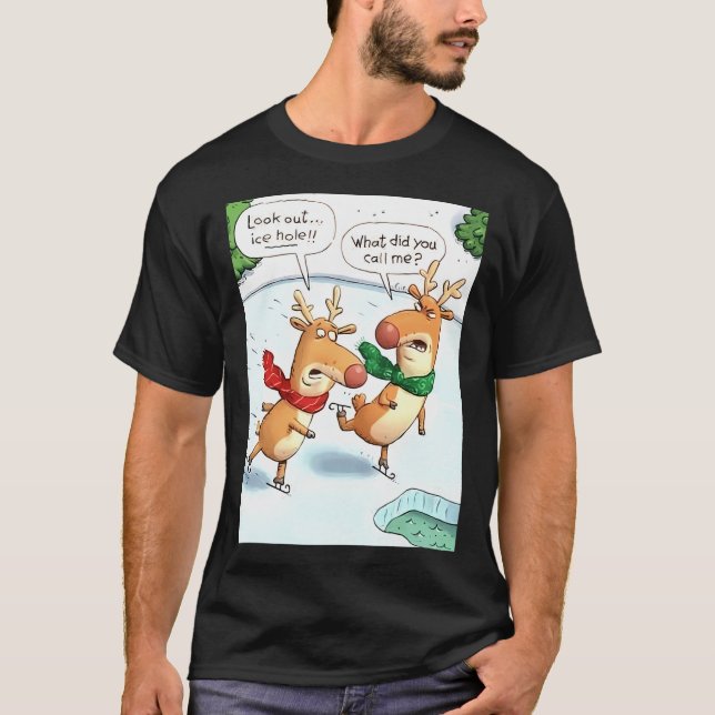 Camiseta Olhem para o buraco de gelo - Natal de rena (Frente)