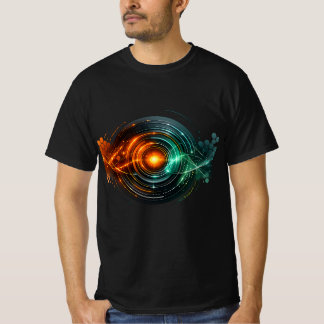 Camiseta Olho de Energia Futurista Laranja Teal Abstrato