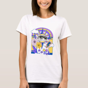 Camiseta Olho Místico Arco-íris Colorido Floral Boho