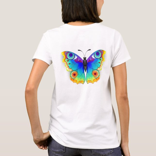 Camiseta Olho Peacock da Borboleta Arco-Íris (Verso)