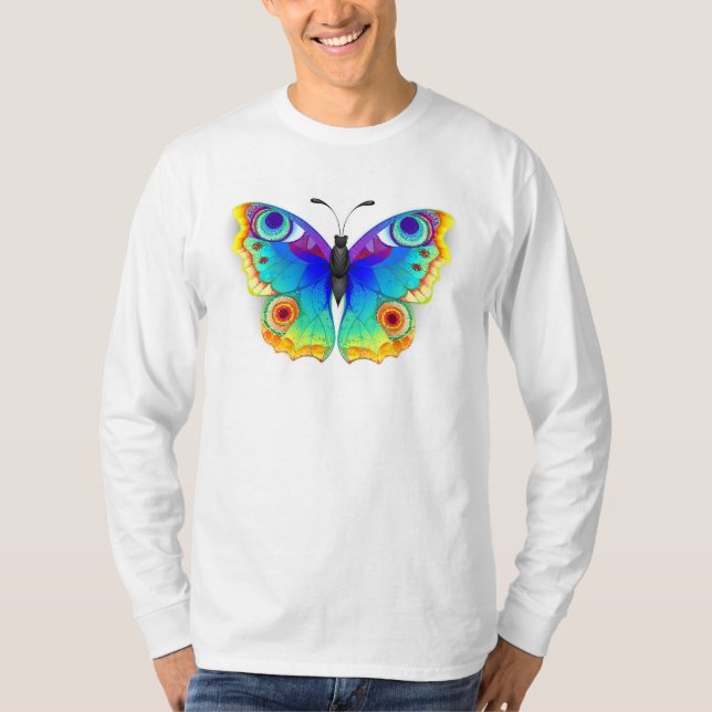 Camiseta Olho Peacock da Borboleta Arco-Íris (Frente)
