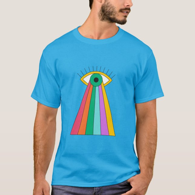 Camiseta Olho Psicodélico abstrato com arco-íris (Frente)
