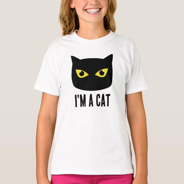 Camiseta Olhos amarelos negros do Halloween Eu sou um gato (Frente)