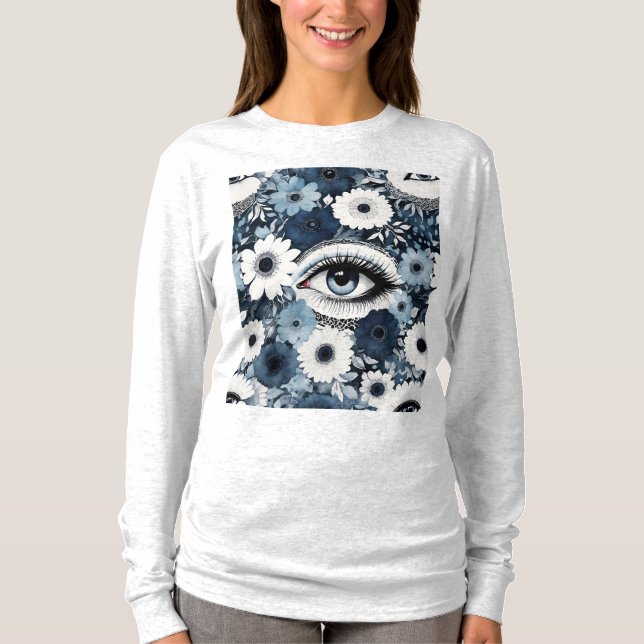 Camiseta Olhos Azuis e Lashes Boho Floral (Frente)