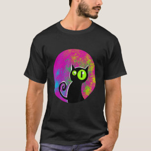 Camiseta Olhos brilhantes de fundo coloridos de gato preto