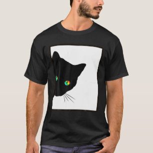 Camiseta Olhos de Gato, Arco-Íris Negro Cat T