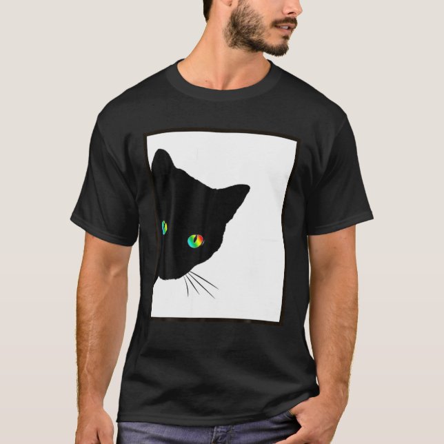 Camiseta Olhos de Gato, Arco-Íris Negro Cat T (Frente)