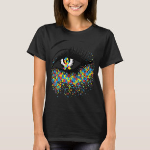 Camiseta Olhos Dia Mundial do Autismo Coração Peças de Queb