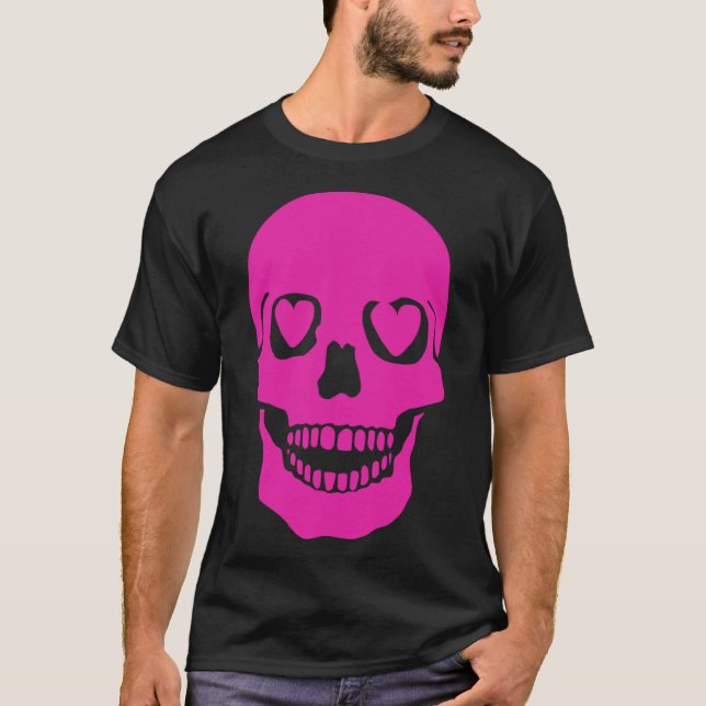 Camiseta Olhos Fantásticos do Coração Crânio Rosa (Frente)