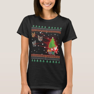 Camiseta Olhos Laser Engraçados Gatos Luzes De Natal Feias