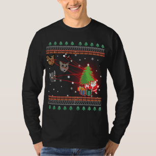 Camiseta Olhos Laser Engraçados Gatos Luzes De Natal Feias