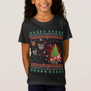 Camiseta Olhos Laser Engraçados Gatos Luzes De Natal Feias