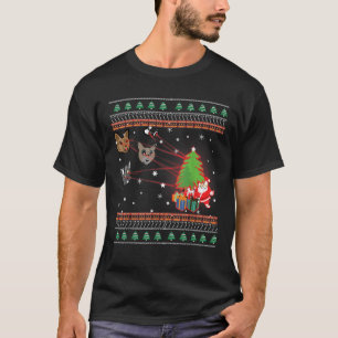 Camiseta Olhos Laser Engraçados Gatos Luzes De Natal Feias