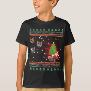 Camiseta Olhos Laser Engraçados Gatos Luzes De Natal Feias
