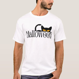 Camiseta Olhos Misteriosos de Gato no Halloween