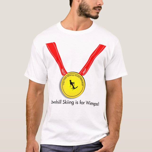 Camiseta Olimpiadas subida da medalha Dourado do esqui (Frente)