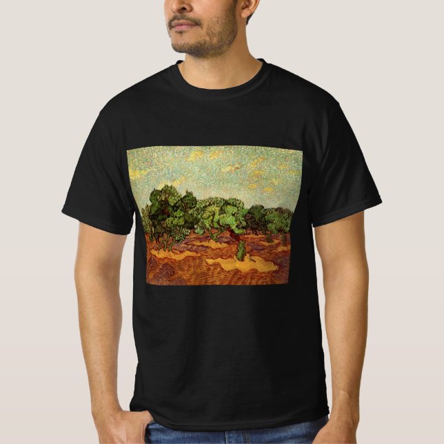 Camiseta Olive Grove, céu azul pálido de Vincent van Gogh (Frente)