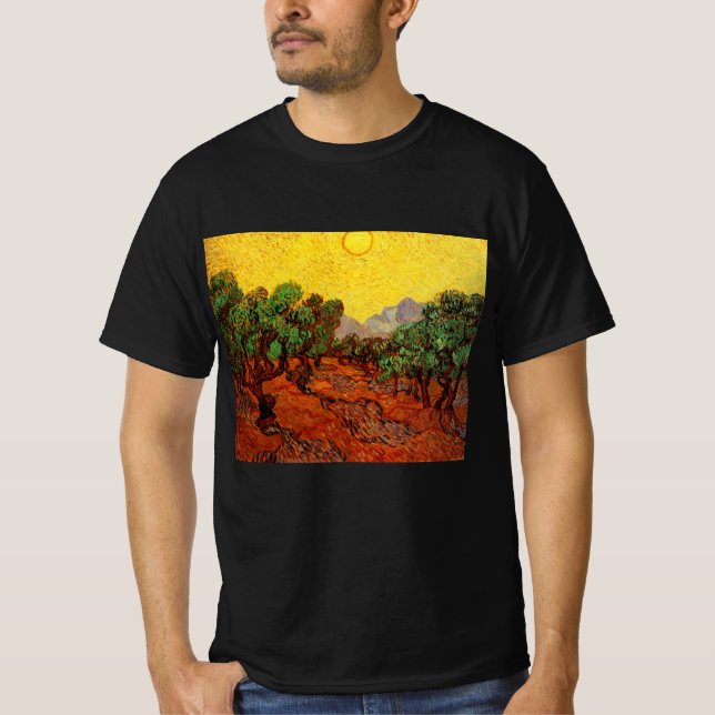 Camiseta Oliveiras de Van Gogh com Céu Amarelo e Sol (Frente)