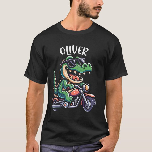 Camiseta Oliver Fun Alligator Design de motocicleta para Me (Frente)