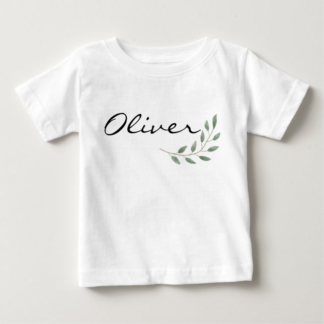 Camiseta Oliver Name Reveal Romper Novo Nascido Natureza Fo (Frente)