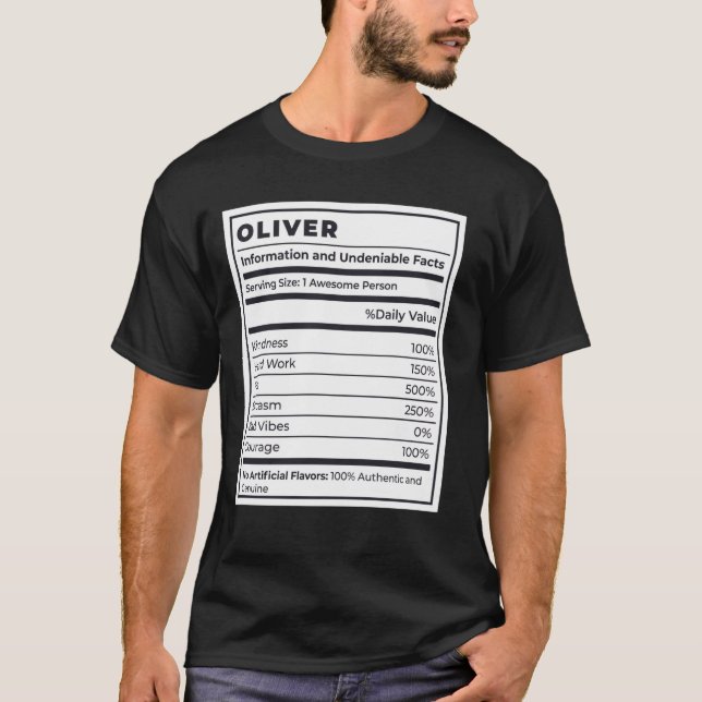 Camiseta Oliver Nutritional Facts (Frente)