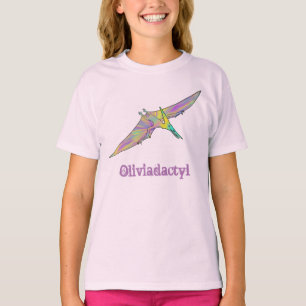 Camiseta Olivia dactilo Pterodáctilo Dinossauro Colorido Di