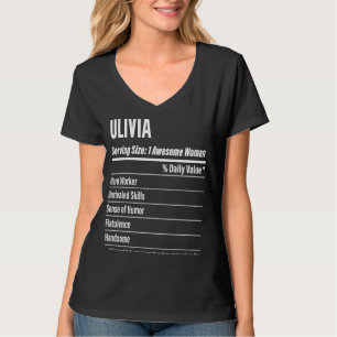 Camiseta Olivia Fatos Nutricionais Servindo Calorias de Tam