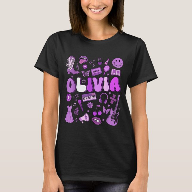 Camiseta Olivia First Name I Love Olivia Groovy 80's Girls  (Frente)
