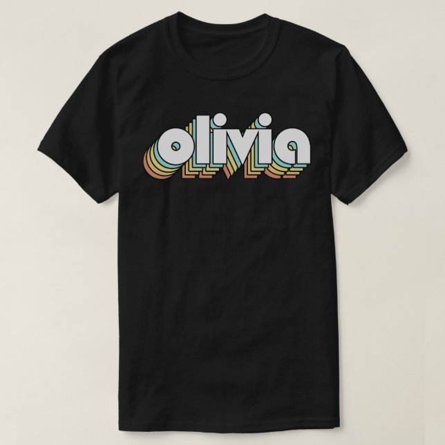 Camiseta Olivia Retro Rainbow Tipografia Estilo Desvanecido (Frente do Design)