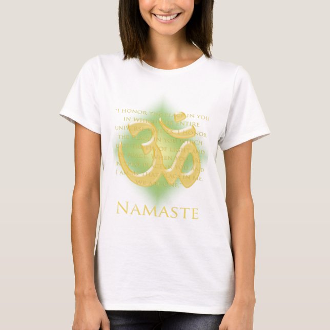 Camiseta Om em Verde e Dourado - Namaste (Frente)
